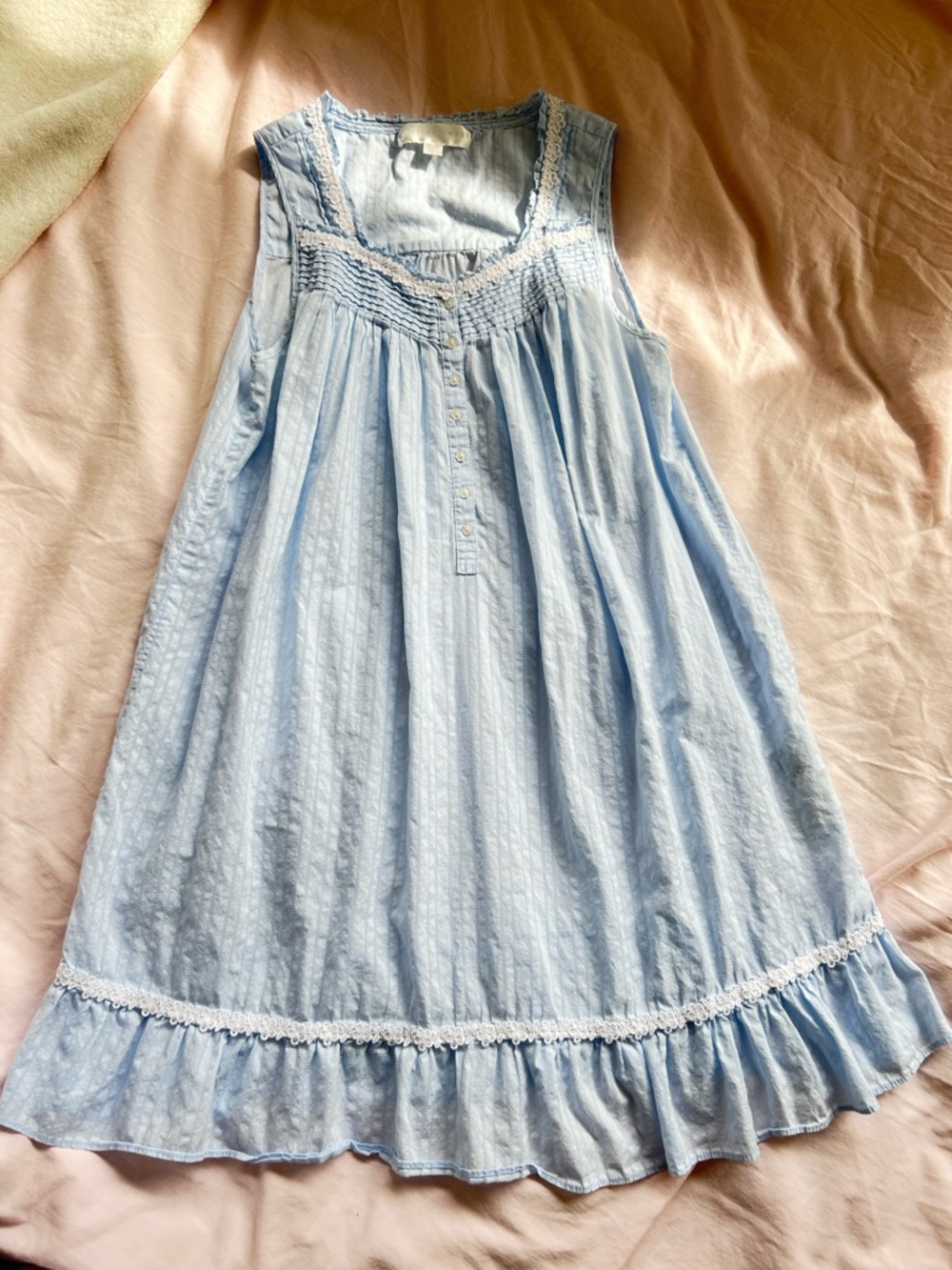 Eileen West Cotton Light Blue Lace-Trim Sleeveless Chemise/ Nightgown
